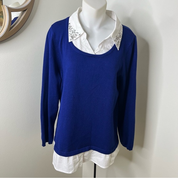 Notations Sweaters - Notations Women's Embellished Point-Collar Sweater L